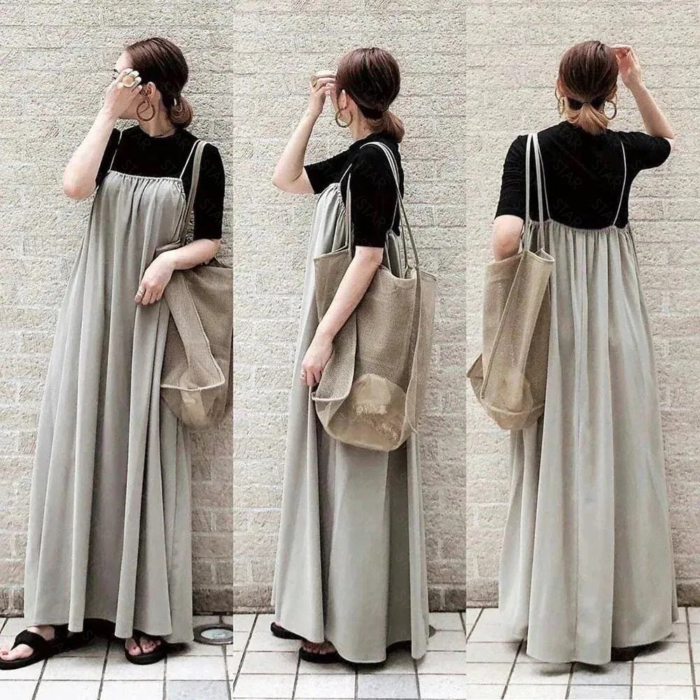 ワンピース 春服 キャミソールワンピース ロング 韓国 レディース 大きいサイズ 気質ジャニーズスタイル セット アップ ひんやりボトムス ヘビロテ！キャミワンピース T Y f-79